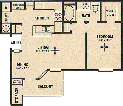 A - Creekbend - 1 Bedroom / 1 Bath - 767 Sq. Ft.*